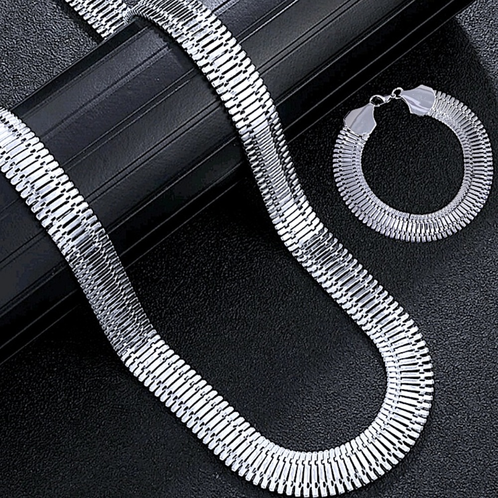 Minimalist Stainless Steel Thick Chain Necklace Matching Bracelet Set - Picture 2 of 8